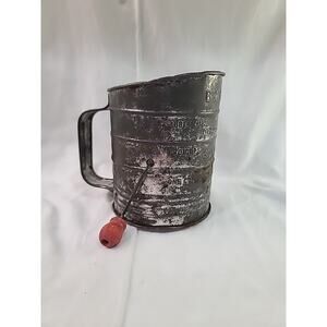 Vintage Bromwell's Measuring Sifter Red Handle Aged Patina Kitchen Decor